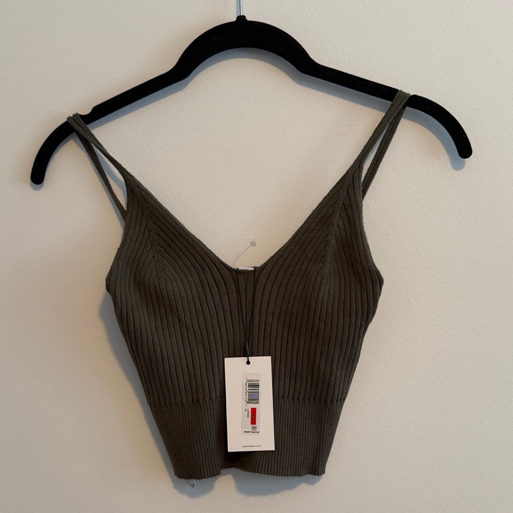NWT Calvin Klein Olive Cropped  Ribbed Tank Top